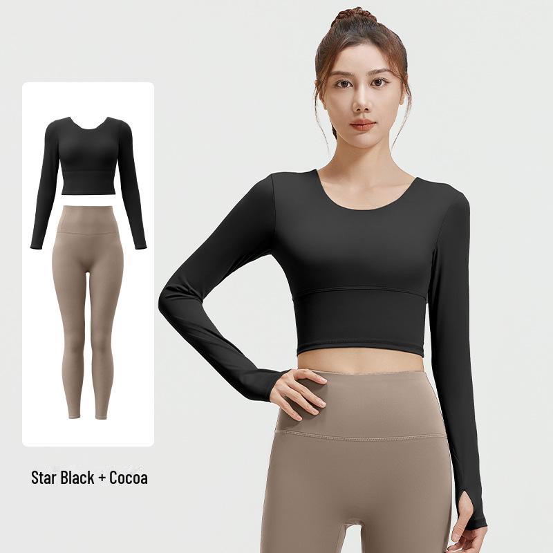 Juyitang Women's Slimming Yoga Suit with Cross Back & Long Sleeves