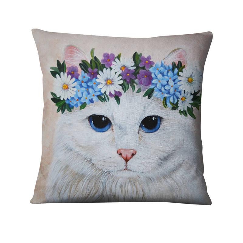 Husă de pernă drăguță cu imprimeu de pisici cu flori pentru acasă, sufragerie, canapea, dormitor, husă de pernă