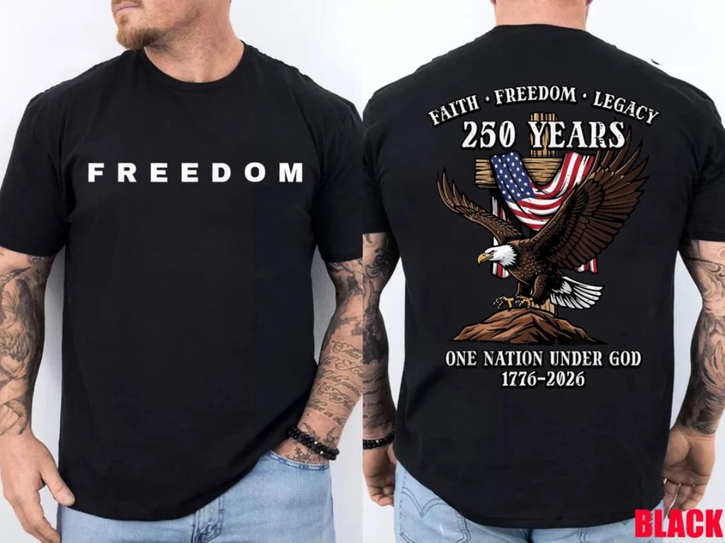 ( 2 Lati) 250 Anni Fede Libertà Eredità Aquila 250° Anniversario USA Maglietta