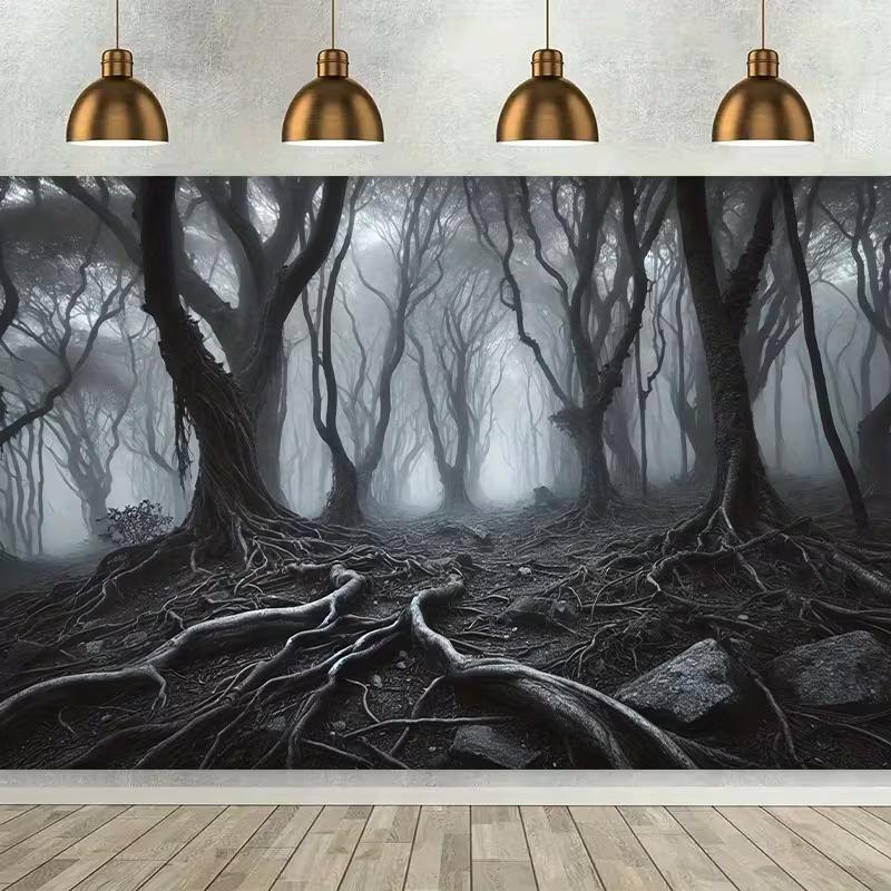 2D Black White Haunted Forest Tapestry Gothic Horror Wall Art Backdrop 47.2x31.5inch/120*80cm