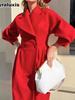 Autumn Newest Vintage Palace Style Lantern Sleeve Wide Neck Wool Coat Long Dress