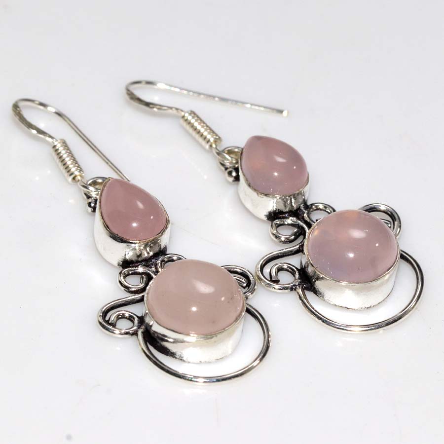 Exclusive Rose Quartz 925 Silver Plated Earrings 1.9" Perfect For Gifting M0o02