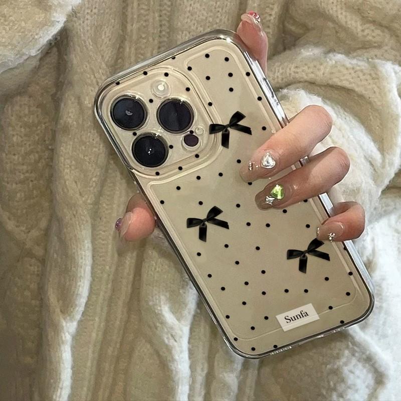 Black polka dot bow for iphone11promax mobile phone case apple 11/11/11/11 protective case 11x