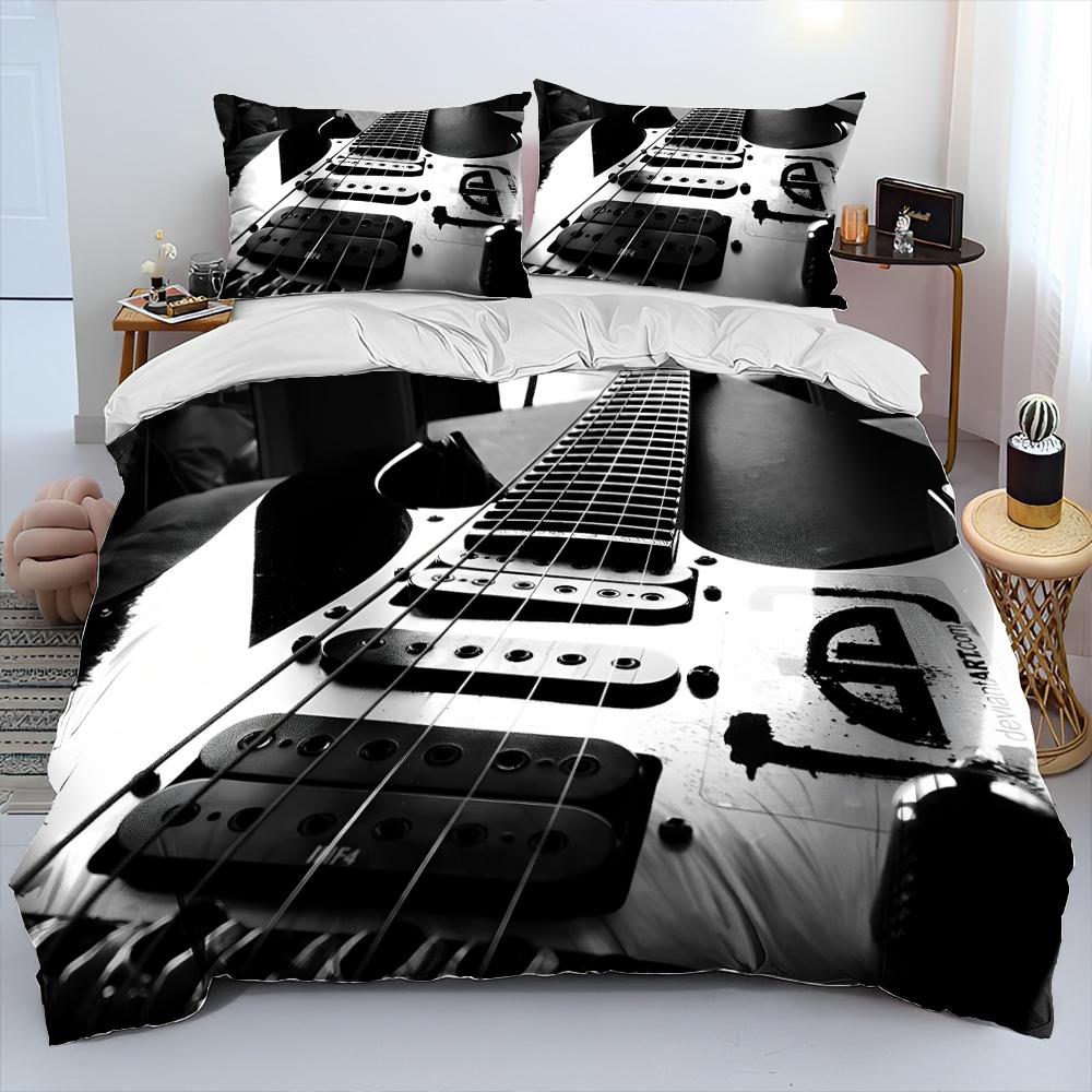 3D Classical Guitar Electric Guitar Comforter Bedding Set,Duvet Cover Bed Set Quilt Cover Pillowcase,King Queen Size Bedding Set