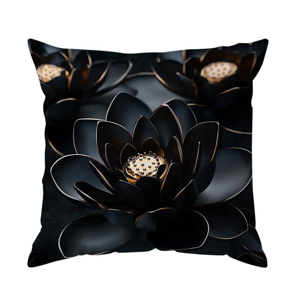 Black Flowers Cushion Pillowcase Printed Polyester 45X45Cm Throw Pillowcover Decorative Sofa Cushion Pillowslip Home Decor