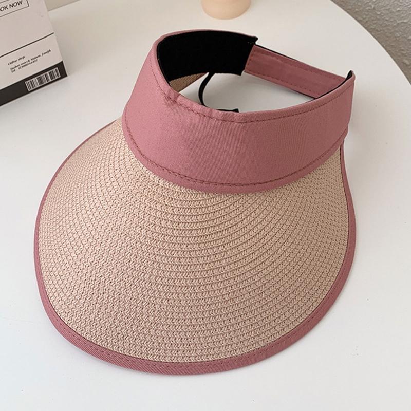 Mode Leerer Zylinder Sommer Strohhut Breite Krempe Strand Sonnenschutzhut Pferdeschwanz Kappe für Outdoor-Aktivitäten Camping Laufen