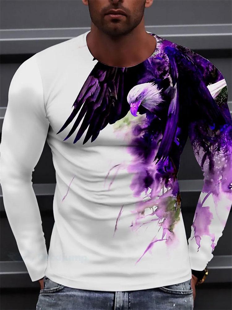 3D Eagle Print Men's Long Sleeve T-shirt Autumn Daily Casual Men's Long Sleeve Top Outdoor Street Fashion Long Sleeve T-shirt