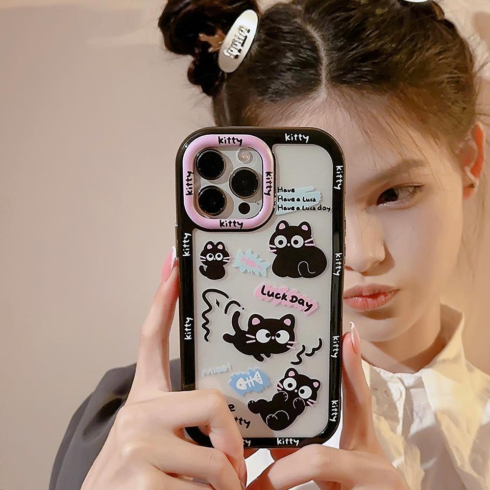 Playful Cats Suitable for 14ProMax Mobile Phone Case Apple 13 Graffiti Cute Bracelet Iphone16 Hard 15 Magnetic Suction