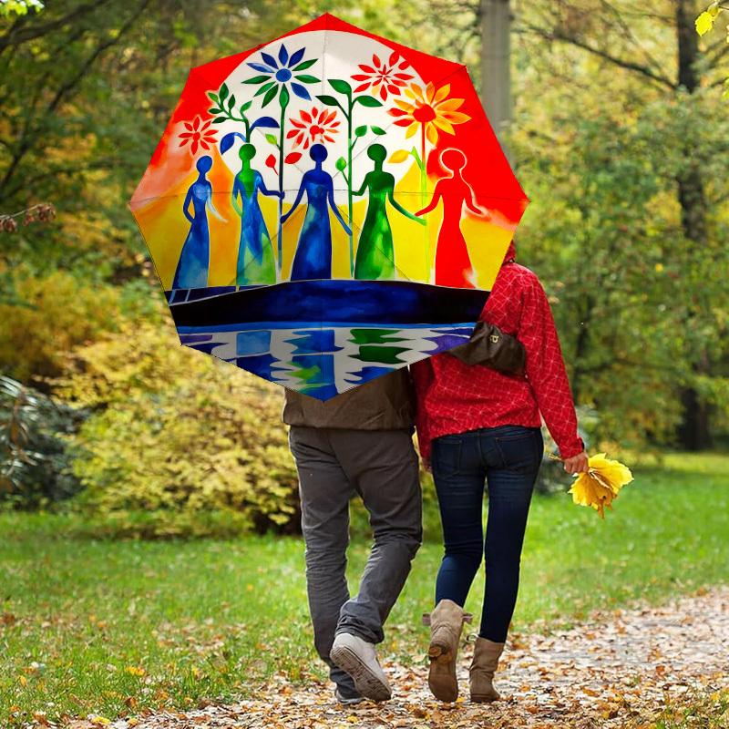 1pc Women Harmony Automatic Folding Umbrella, Heavy Duty 8 Rib Iron Frame,  Suitable for Travel, Daily Use, Birthday, Decor Gift  05