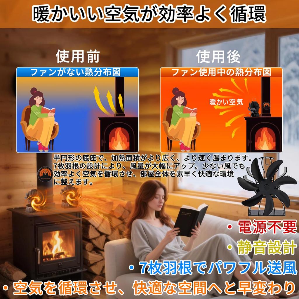 EvoAce Stove Fan, 7 Blades [2026 New Model/Upgraded Version] Compatible with Wood Stoves/Fireplaces/Oil Stoves, No Power Supply Required