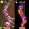 New Solar Powered Color Changing Pink Embroidered Ball Flower Wind Chime Light Waterproof Outdoor Night Light Hanging Solar Lamp