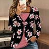 Tops for Women  Floral Print Long Sleeve Fake Two‑Piece Top Fall Casual Slim Pullover Women's Long Sleeve Top