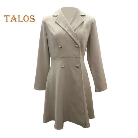 Fall Winter Women Jacket Double-breasted A-line Slim Fit Turn-down Collar Tight Waist Pure Color Formal Business Office Dress Long Sleeve Commuting