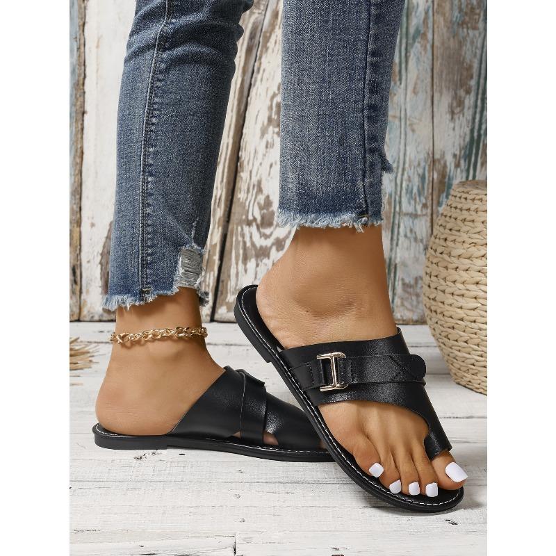 Women's Plus Size New Summer Toe Loop Flat Fashion Casual Slide Sandals
