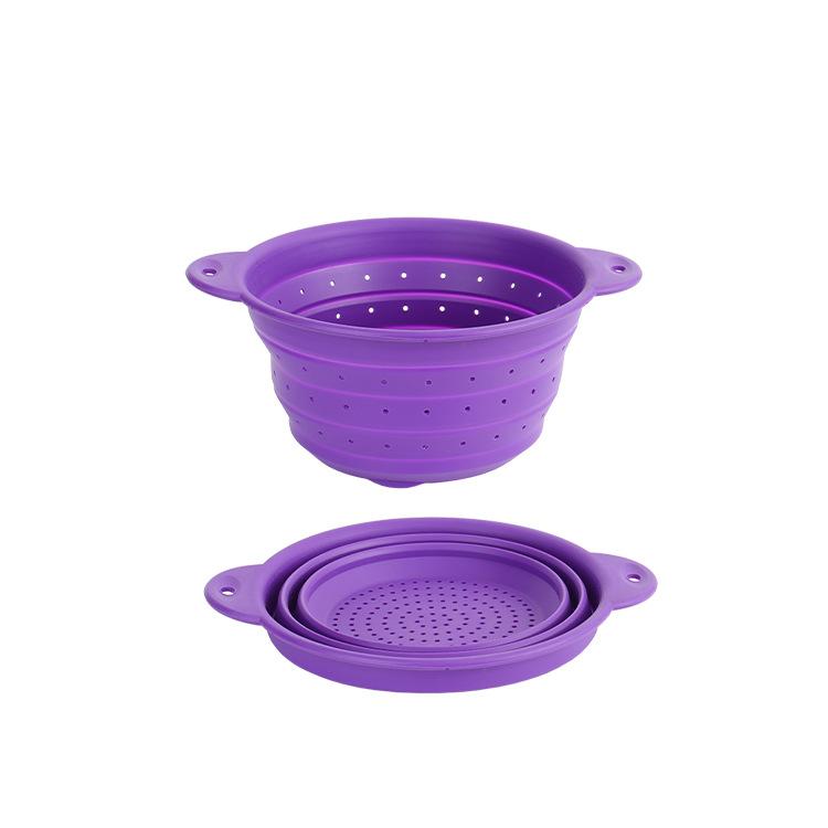 Food Grade Silicone Collapsible Colander, Foldable Fruit Vegetable Washing Basket, Heat Resistant Kitchen Strainer