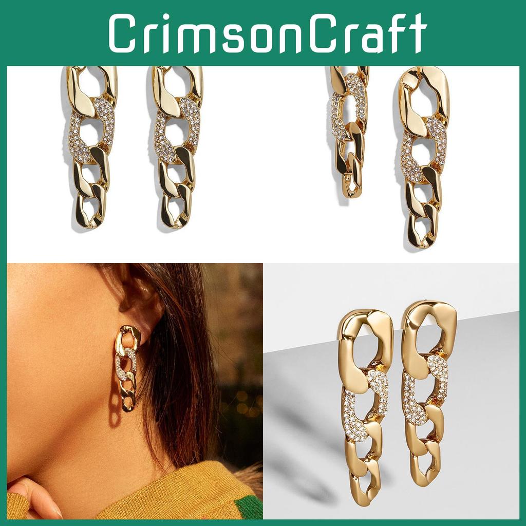 Alloy Geometric Fashionable Stud Earrings For Women With Sparkling Style Chain