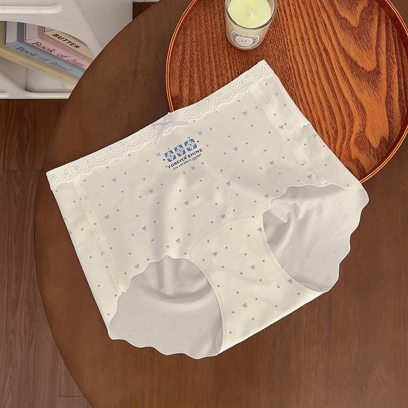 Women's Summer Small Floral Ice Silk Lace Waist Head Splicing 10A Bacteriostatic No Trace Briefs