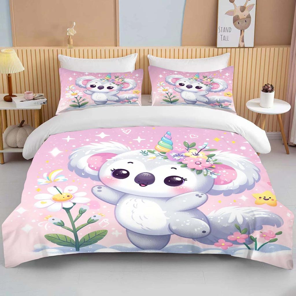 10 Size Cartoon Koala Print 3PCS 1Quilt Cover 2Pillow Cases Bedding Set Duvet Set Comforter Bed Set Queen King Size Home Textile