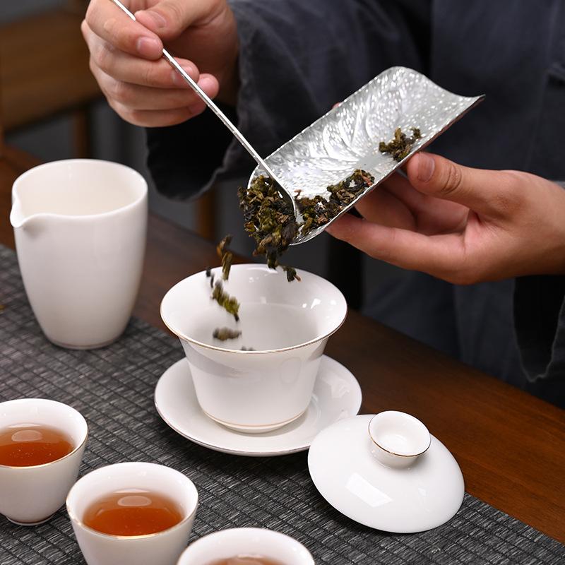 White porcelain complete set of kung fu tea set, household suet jade porcelain simple brewing teapot cover bowl teacup gift box ceramic