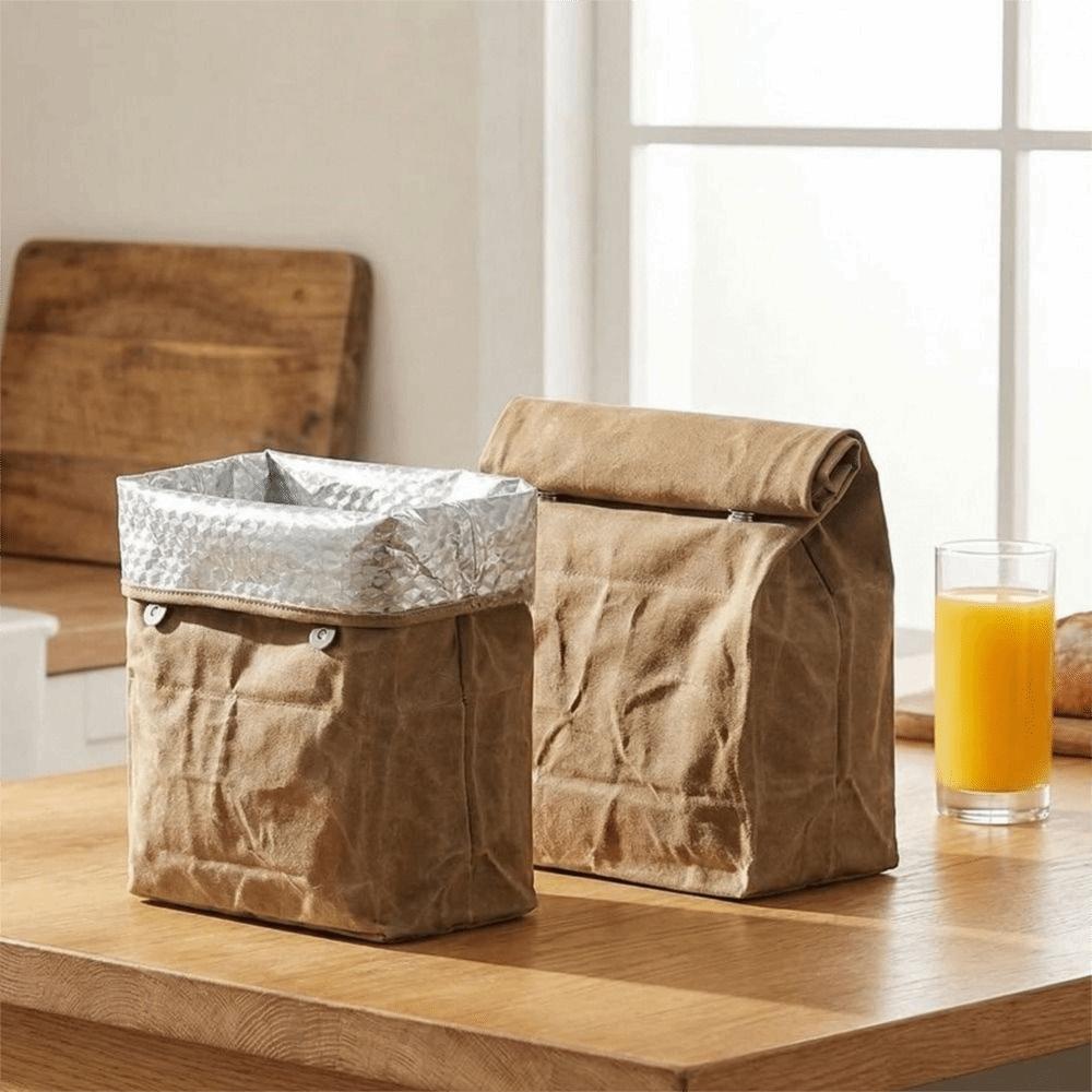 Large Capacity Waxed Canvas Lunch Bag Anti-fouling Thermal Insulation Aluminum Foil Ice Bag Waterproof Reusable