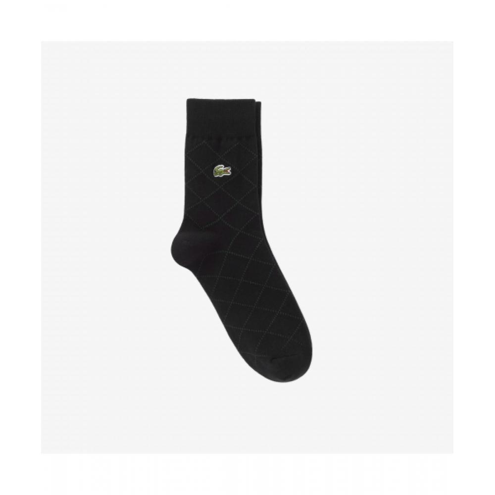 

LACOSTE Men s Dot Argyle Pattern Mid neck Socks [Black]