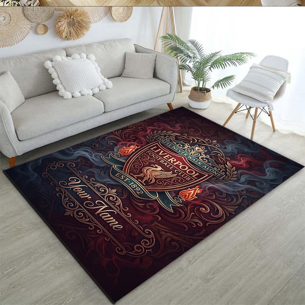 Liverpool Fc Personalized Text Area Rug Suitable For Game Room Kitchen Foyer Dormitory Antislip Rug Anime Office Decor Spiritual Gift