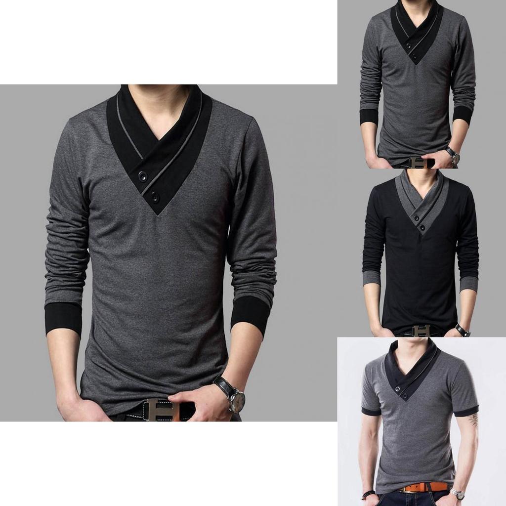 Camiseta De Hombre De Manga Corta Larga Slim Cuello En V Muscle Tee Casual Blusa