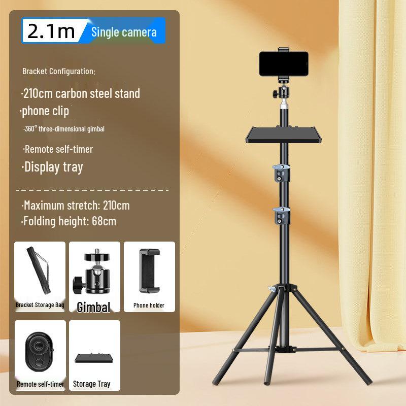 Carbon Steel Mobile Phone Holder with Fill Light - Dual-Position, Professional, Designed for Live Broadcasts.