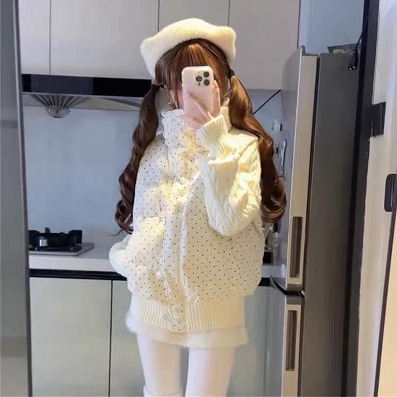 Women Short Medium Length Down Jacket Winter Warm Stand Collar Solid Color Casual Outerwear Coat