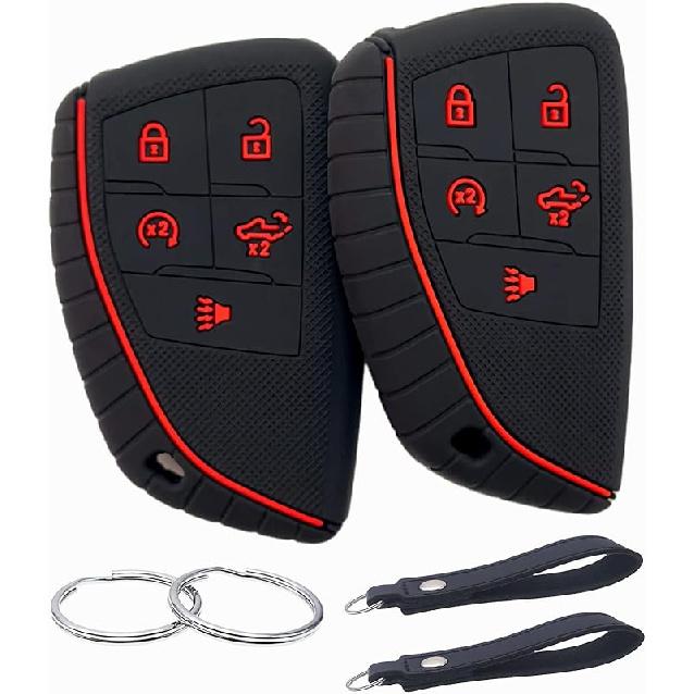 Silicone Rubber Key Fob Cover Compatible with 2025- Chevy Chevrolet Silverado 1500 GMC Sierra 1500, 2025 2024 Silverado Sierra 2500HD 3500HD (Black Black Black