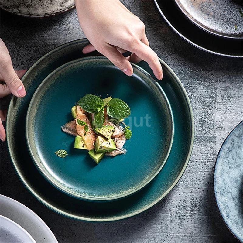 Creative and beautiful ceramic plates serving plate Retro tableware Western plate With steak for breakfast plates Japanese plate