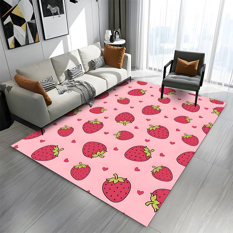 Cute Strawberry and Heart Pattern Patterned Carpet a Non Slip Rug Suitable for All Seasons and Any Setting, Gift
