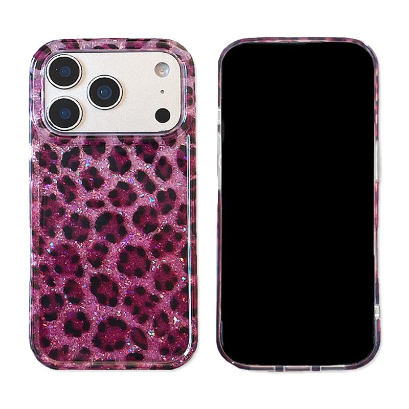 

Ins Popular Bling Glitter Rose Black Leopard Print Case For iPhone 13 14 15 16 17 Pro Max Shockproof Hard IMD Back Cover iPhone 14