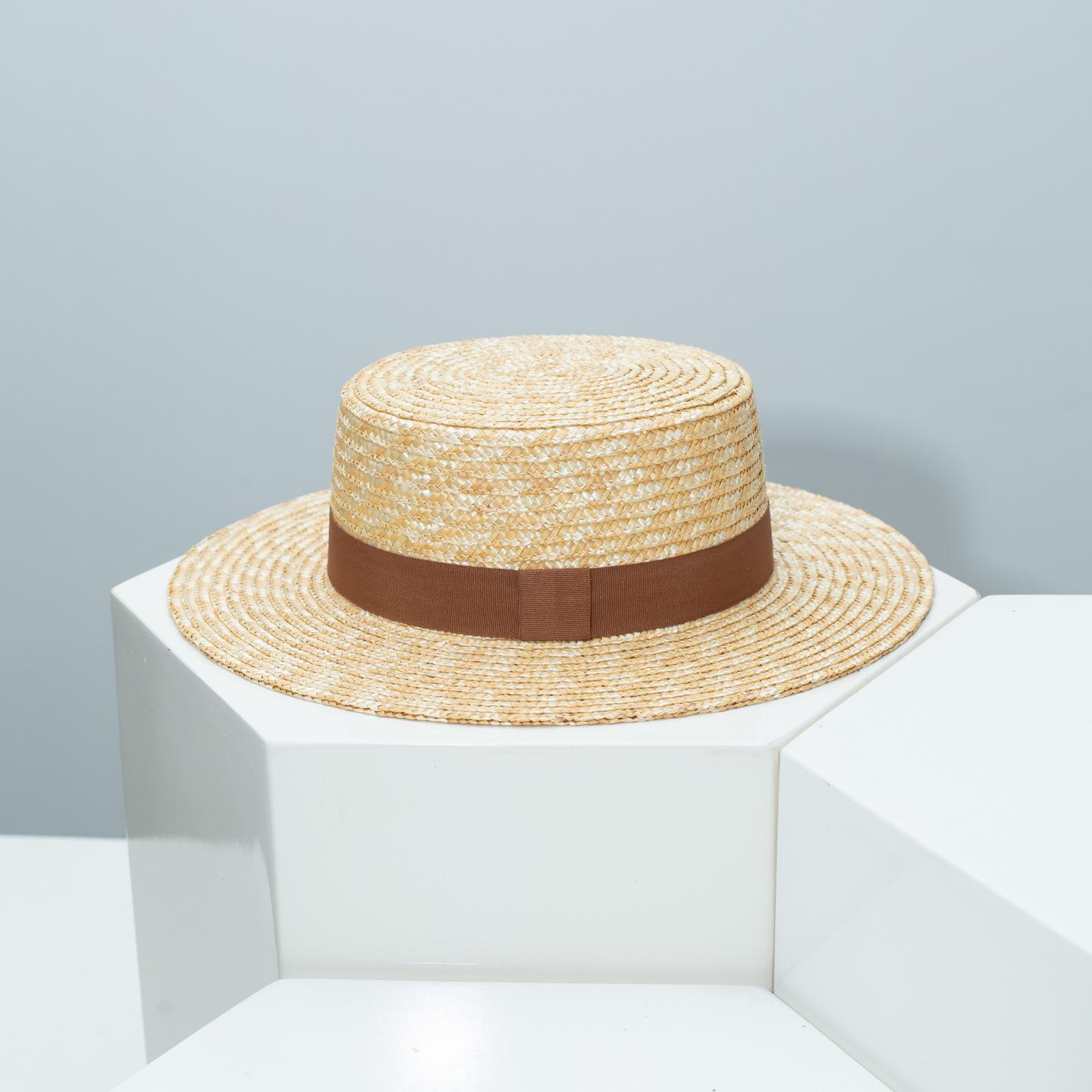 

ins summer hat women s hat men caps natural wheat straw flat top hat woman simple flat brim top hat sunscreen vacation beach hat M 56-58