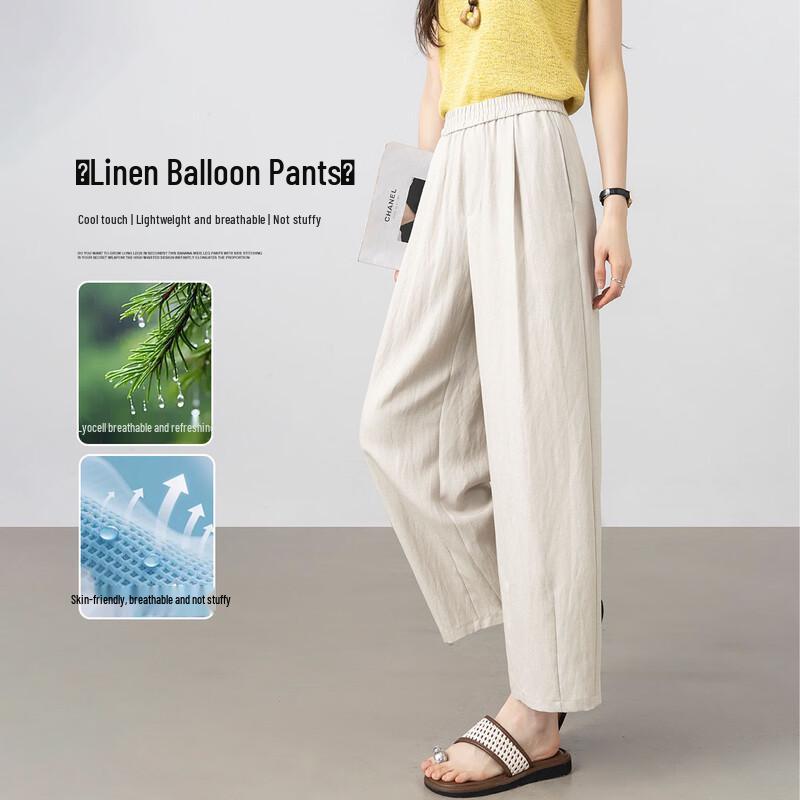 Women s Tencel Linen Balloon Harem Cropped Pants M