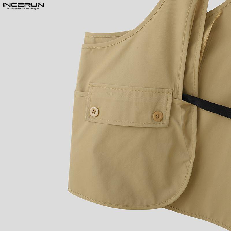 INCERUN Men Strap Sleeveless Patchwork Cargo Vest Waistcoats