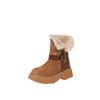 Sheepskin Integrated Snow Boots Women'S Retro Round Head Flat Bottom Velvet Medium Tube Snow Cotton But Knee Boots