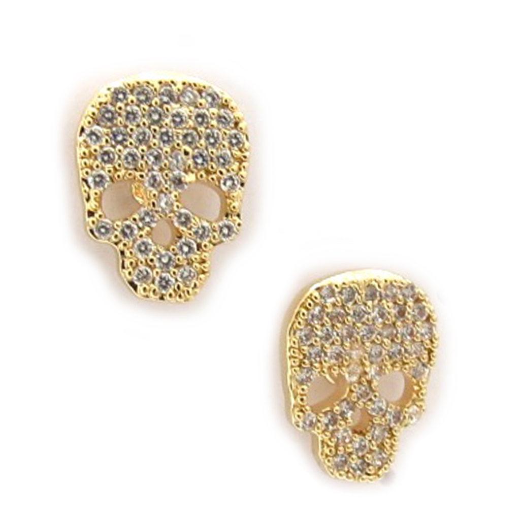 Les Trésors De Lily [K6651] - Gold Plated 'Skull' Earrings White Gold - 7x10 Mm