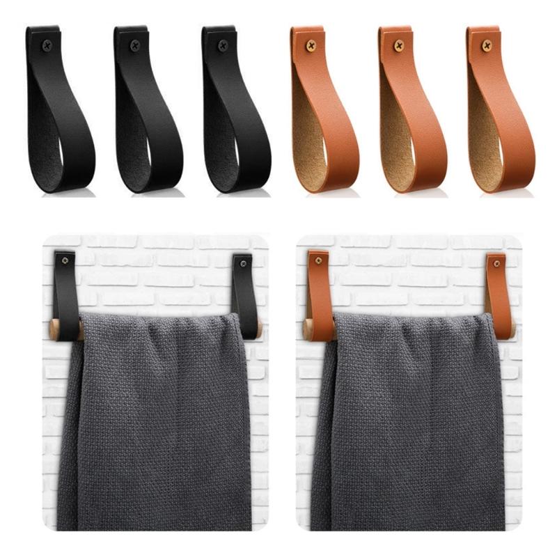 Strong Adhesive Wall Mount Hooks For Kitchen Bathroom Towel Hanging PU Leather And Metal Designs Straps