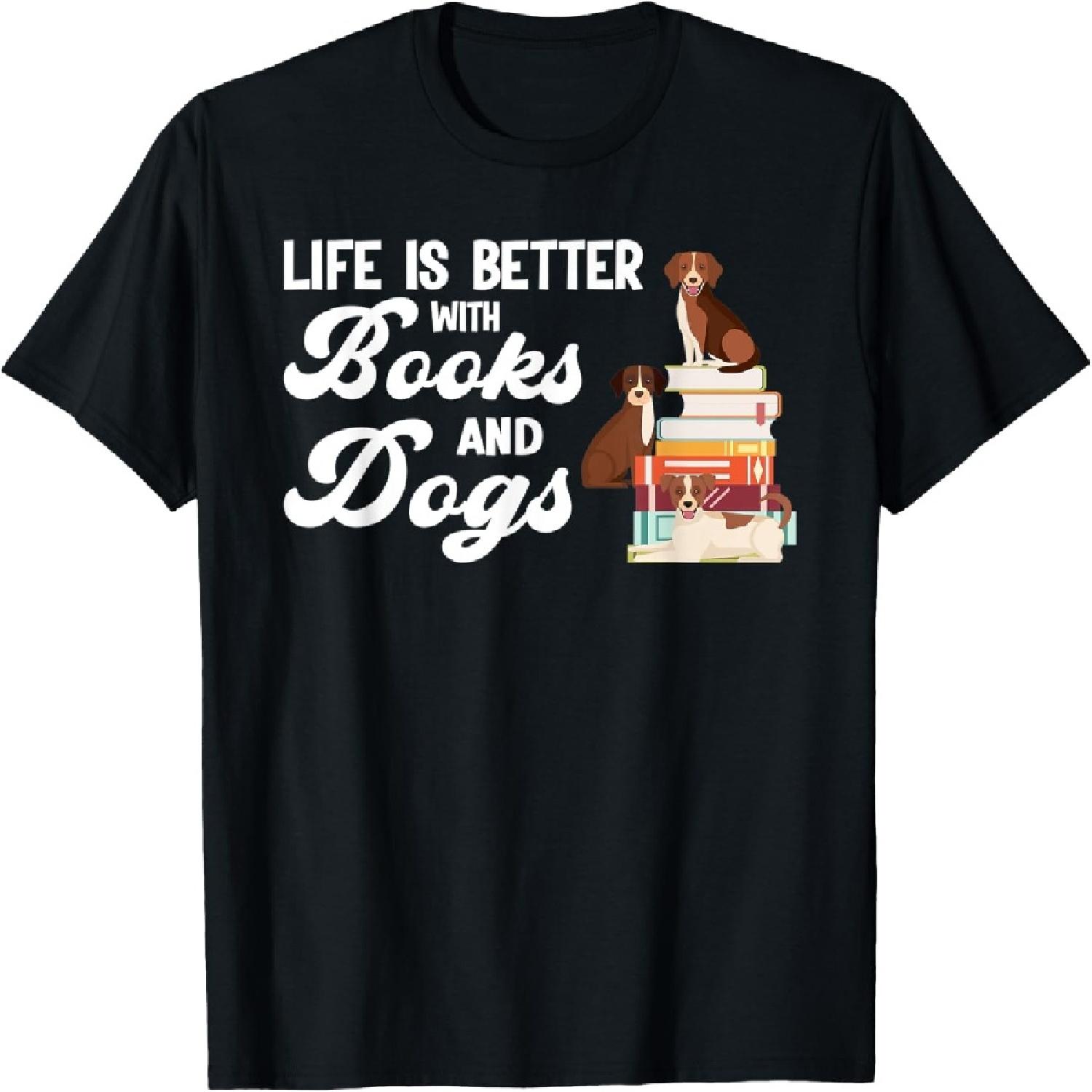 Life is better with books and dogs pets T-Shirt XXXXXL разноцветный