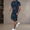 Men s Plus Size Printed Round Neck Short Sleeve Top And Shorts Two Piece Set