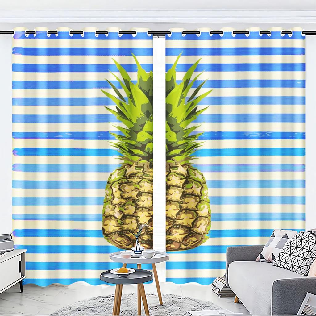 Pineapple Cartoon Cute Fruit Print Home Style Decoration Polyester Window Children Bedroom Living Room Curtain With Darkening Perfect For Great