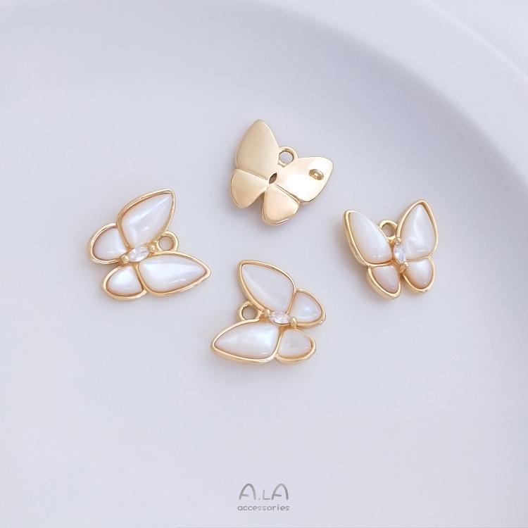 Abalone Butterfly Double Pendant 14K Gold-Filled Necklace & Bracelet Shell Charm Set