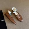 Soft leather version~ early spring new loafers women's low heel one pedal T-button small leather shoes retro comfortable single shoes