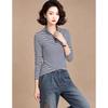 EST+II Women's Striped Mock Neck Half-Zip Long Sleeve Base Layer