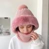 Winter Twist Pattern Knitted Hat, Velvet Warm Scarf, Integrated Pullover Hat, Cold-proof Wool Hat, Women