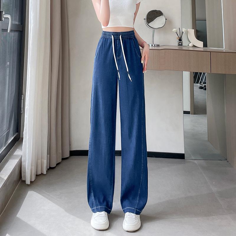 

Women s Plus Size Summer Tencel Wide-Leg Jeans - Straight Fit for Extra Plus Sizes XL for 55-65 kg темно-синий