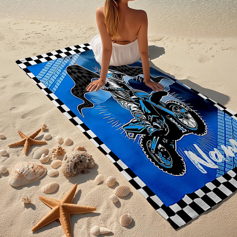Serviette de plage ultra-douce personnalisée avec thème motos tout-terrain, Idéale pour la piscine - Camping, Plongée - Essentiel de voyage parfait, Serviette de plage vibrante.