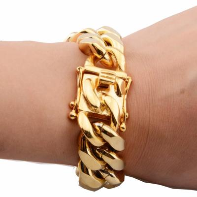 Gold Rose Gold Stainless Steel Curb Cuban Link Chain Bracelet Bangle Jewelry 7-11inch for Men Women 8-18mm