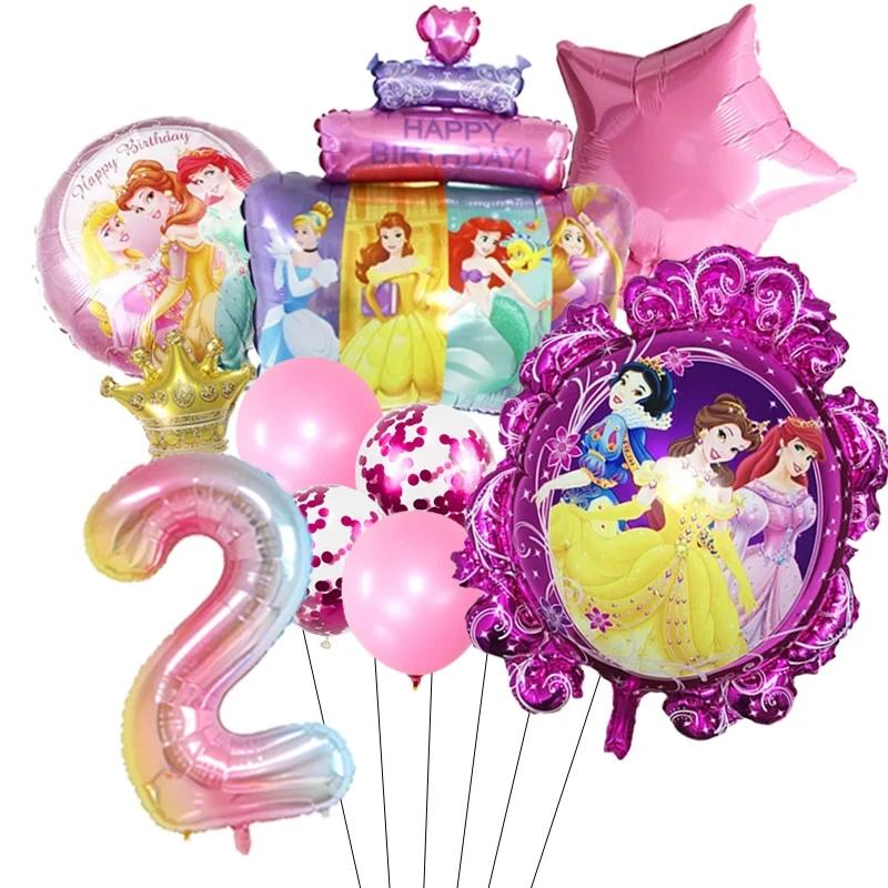 Princess Cinderella Belle Mermaid Balloons 32Inch Number Birthday Party Decoration Princess Helium Balloon Set Girls Baby Shower